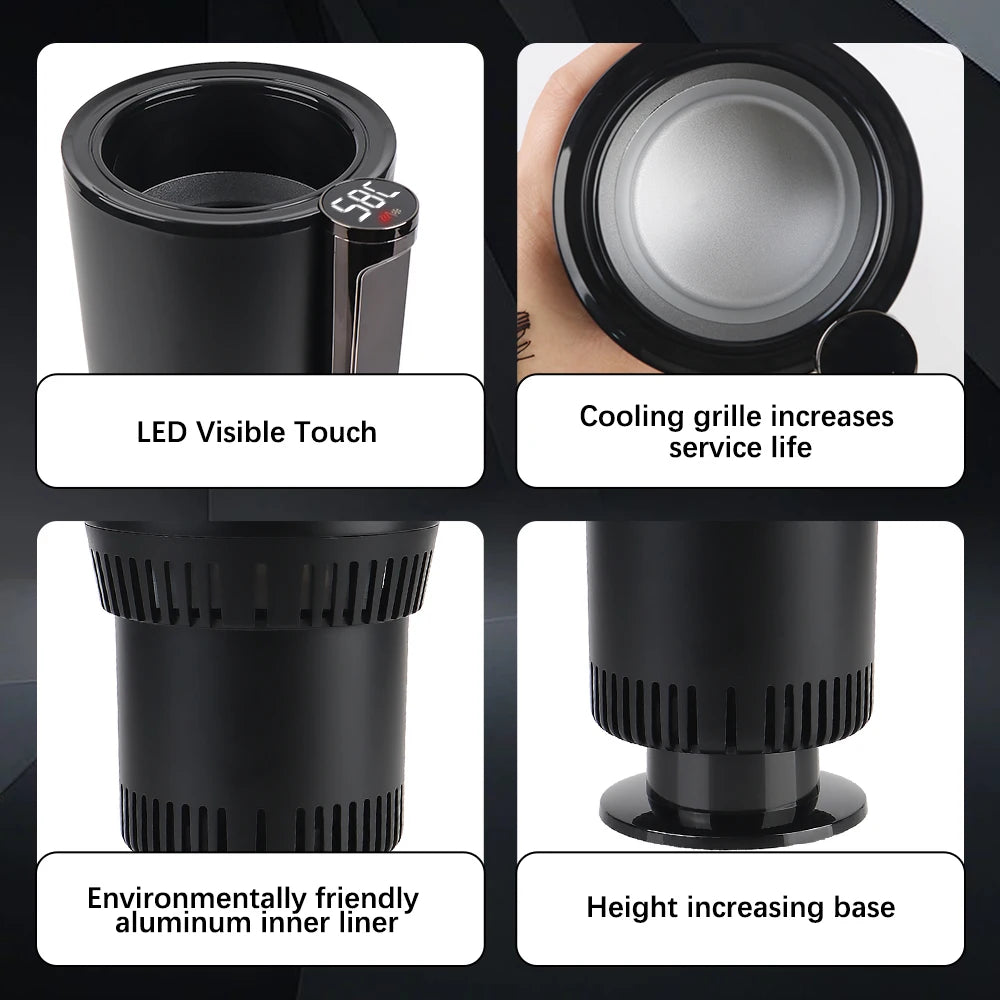 Car Cooling Heating Cup Holder Water Warmer Bottle DC 12V Heat Preservation Smart Cup Temperature Display Refrigeration Kettle