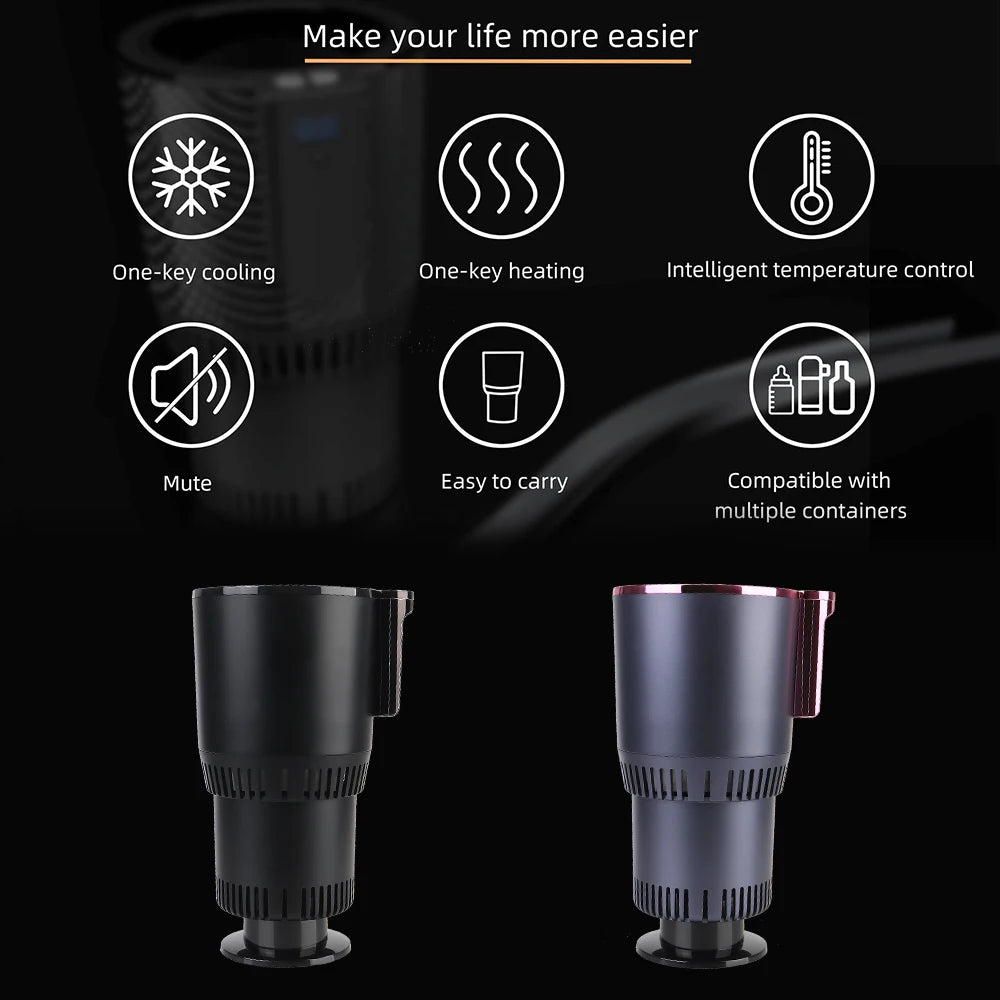 Car Cooling Heating Cup Holder Water Warmer Bottle DC 12V Heat Preservation Smart Cup Temperature Display Refrigeration Kettle
